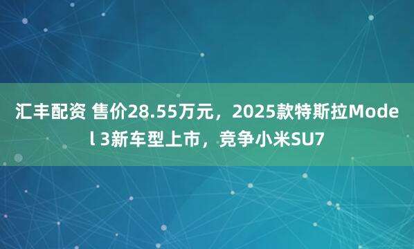 汇丰配资 售价28.55万元，2025款特斯拉Model 3新车型上市，竞争小米SU7