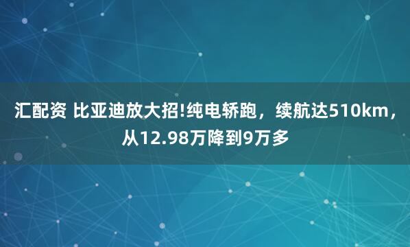 汇配资 比亚迪放大招!纯电轿跑,续航达510km,从12.98万降到9万多